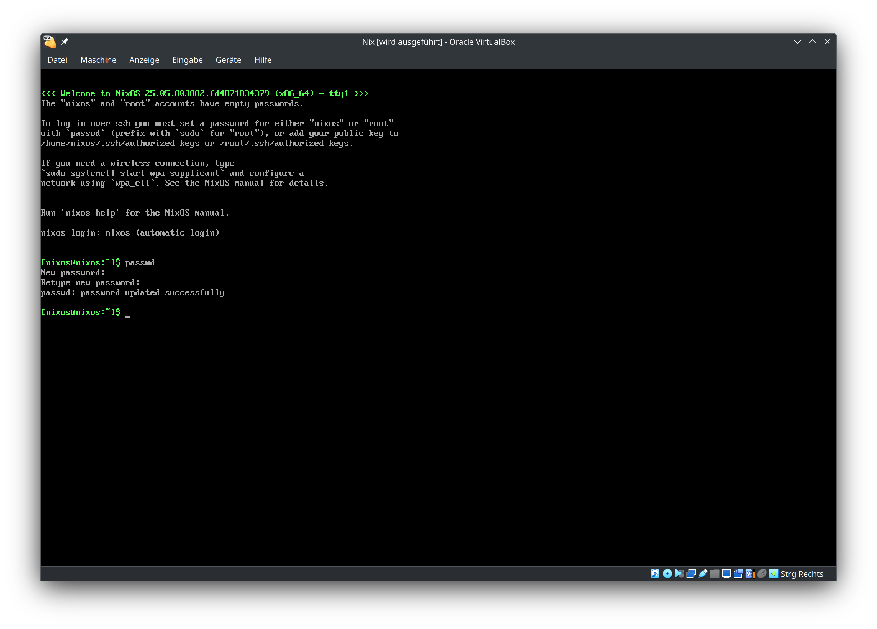 NixOS installer in VirtualBox